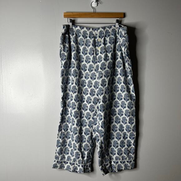 J. Crew Short Sleeve Linen Blend Pajama Set Bouquet Block Print Women's Large - Picture 8 of 13